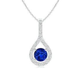 1.1 CT. Floating Blue Sapphire Drop Pendant with White Sapphire Accents