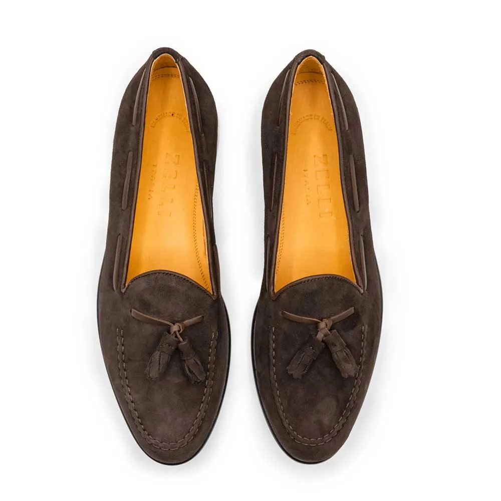 16-583-NIC FRANCO Italian Suede Goatskin Tassel Loafer, Nicotine