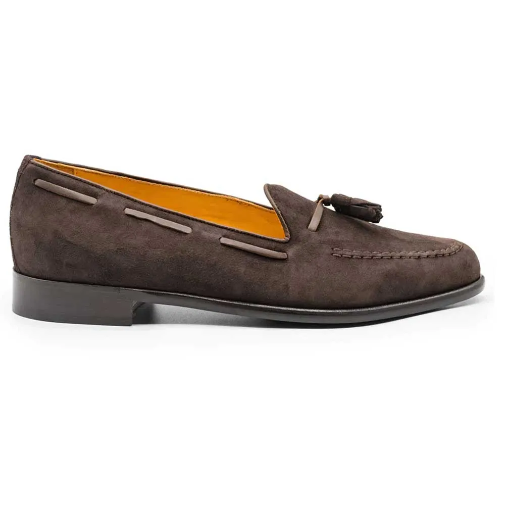 16-583-NIC FRANCO Italian Suede Goatskin Tassel Loafer, Nicotine