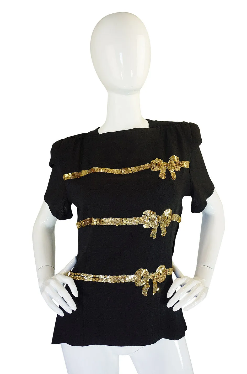 1940s Sequined Bows & Silk Crepe Top