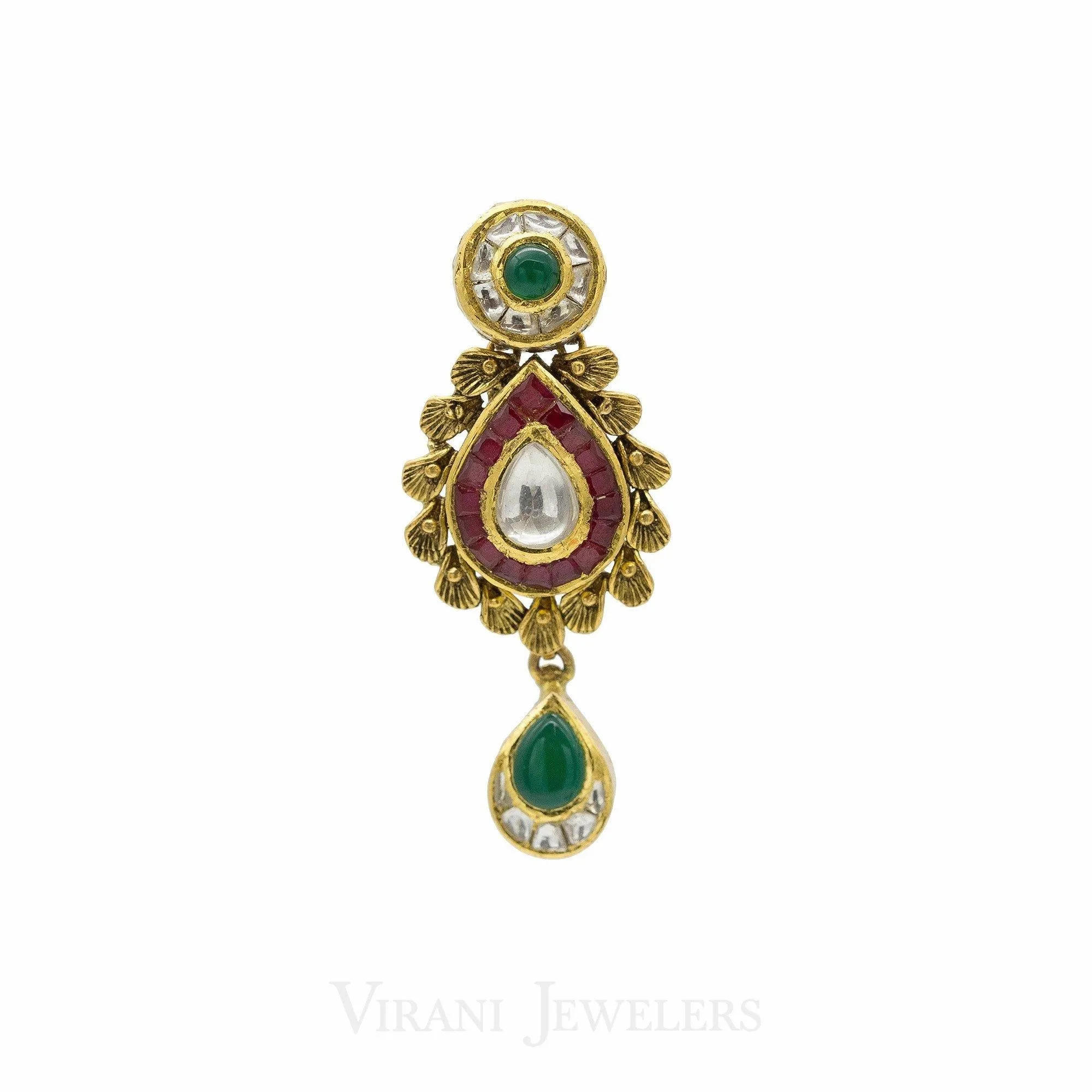 22K Gold Pearl Emerald Ruby Antique Necklace and Earrings Set