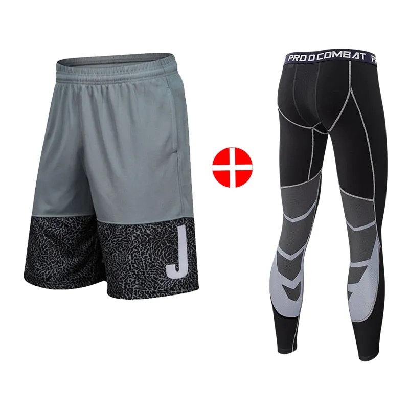 2pcs Set Men Running Compression Sweatpants Gym Jogging Leggings Basketball Football Shorts Fitness Clothes Tight Sport Pants v2