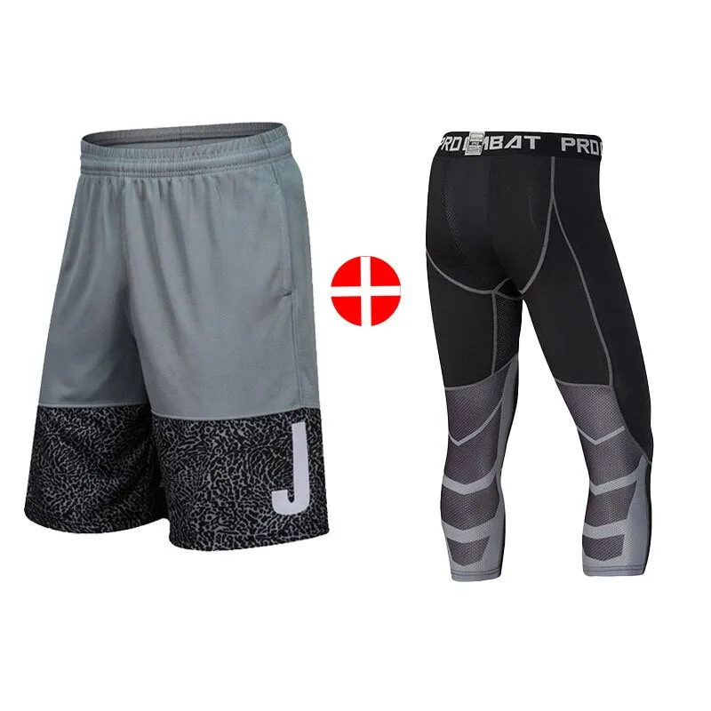 2pcs Set Men Running Compression Sweatpants Gym Jogging Leggings Basketball Football Shorts Fitness Clothes Tight Sport Pants v2