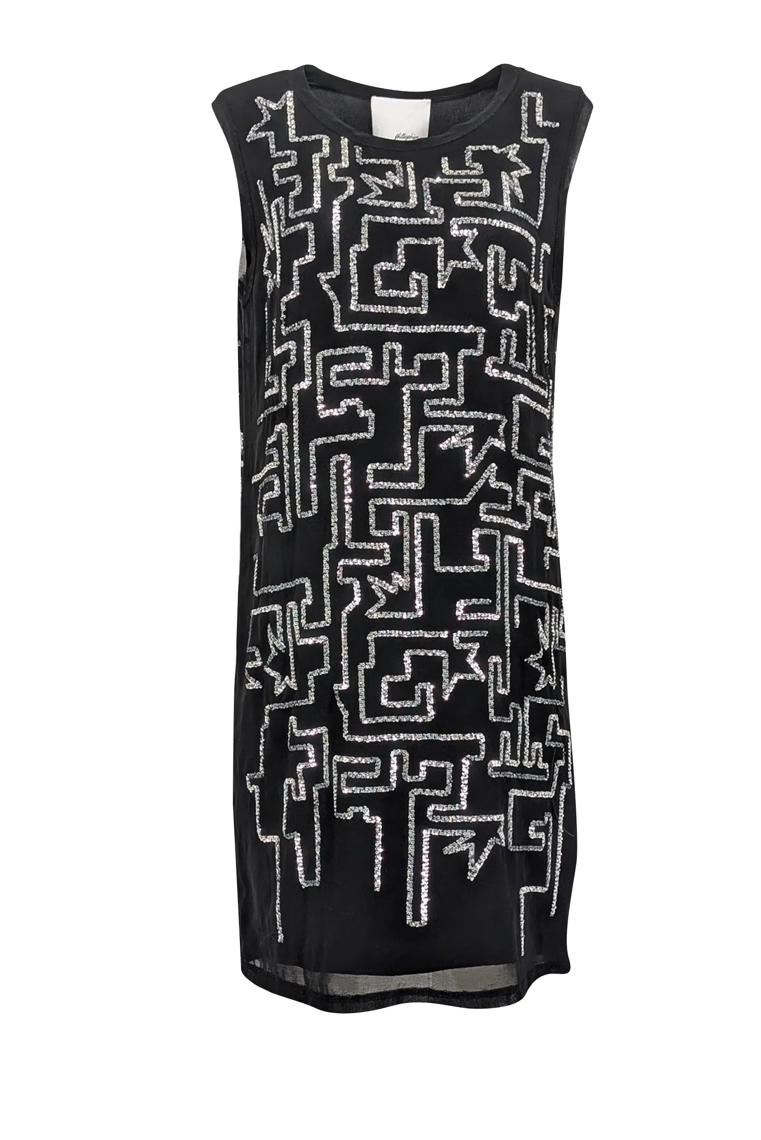 3.1 Phillip Lim - Black Sleeveless w/ Geometric Silver Sequin Design Dress Sz 4