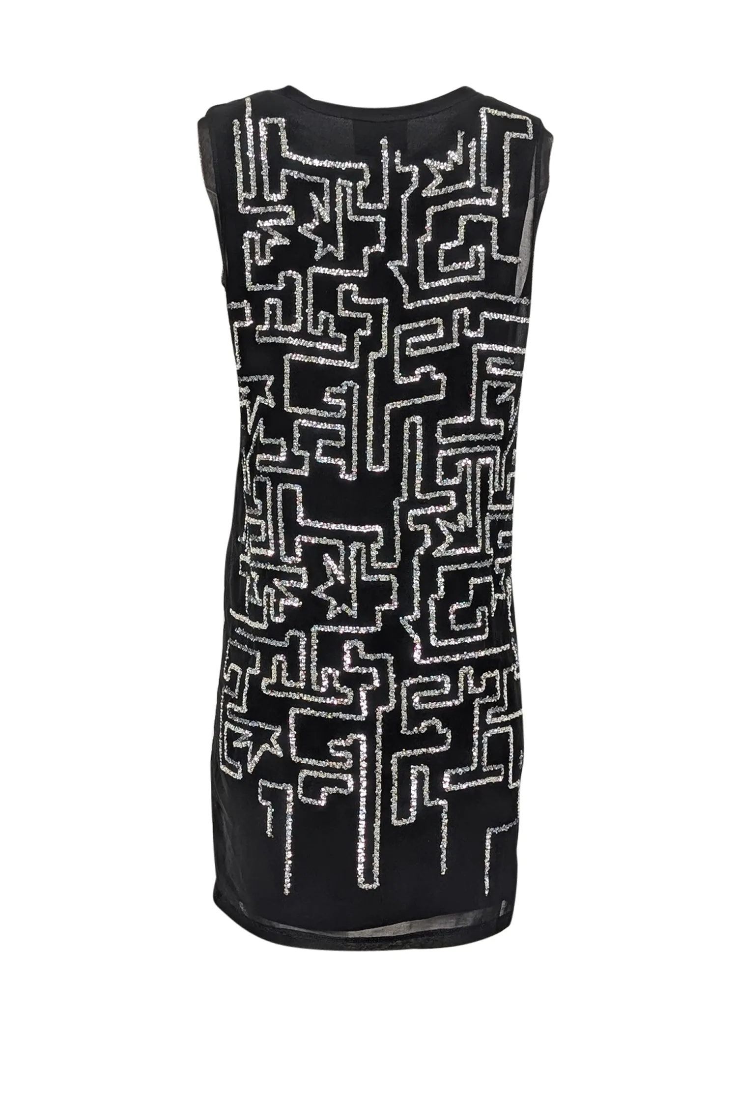 3.1 Phillip Lim - Black Sleeveless w/ Geometric Silver Sequin Design Dress Sz 4