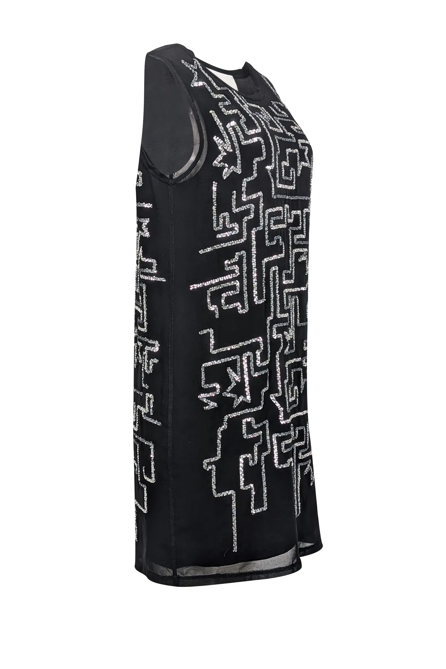 3.1 Phillip Lim - Black Sleeveless w/ Geometric Silver Sequin Design Dress Sz 4