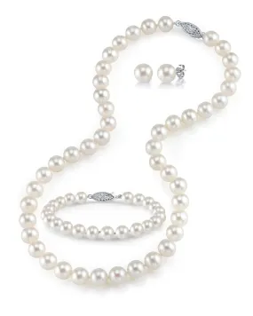 7.0-7.5mm White Freshwater Pearl Necklace, Bracelet & Earrings