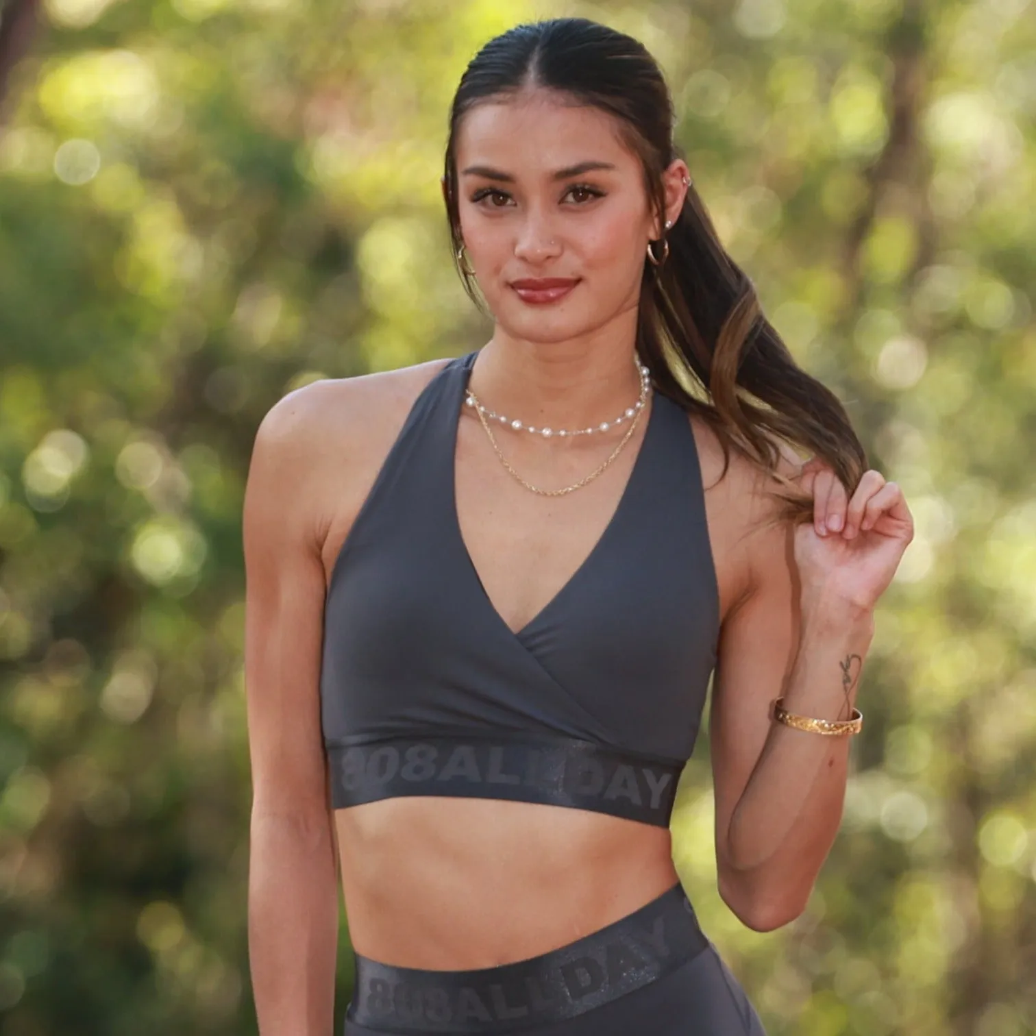 808ALLDAY Women's Graphite Crossover Branded Sports Bra