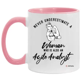 Agile Analyst Mug Never Underestimate A Woman Who Is Also An Agile Analyst Coffee Cup Two Tone Pink 11oz AM11OZ