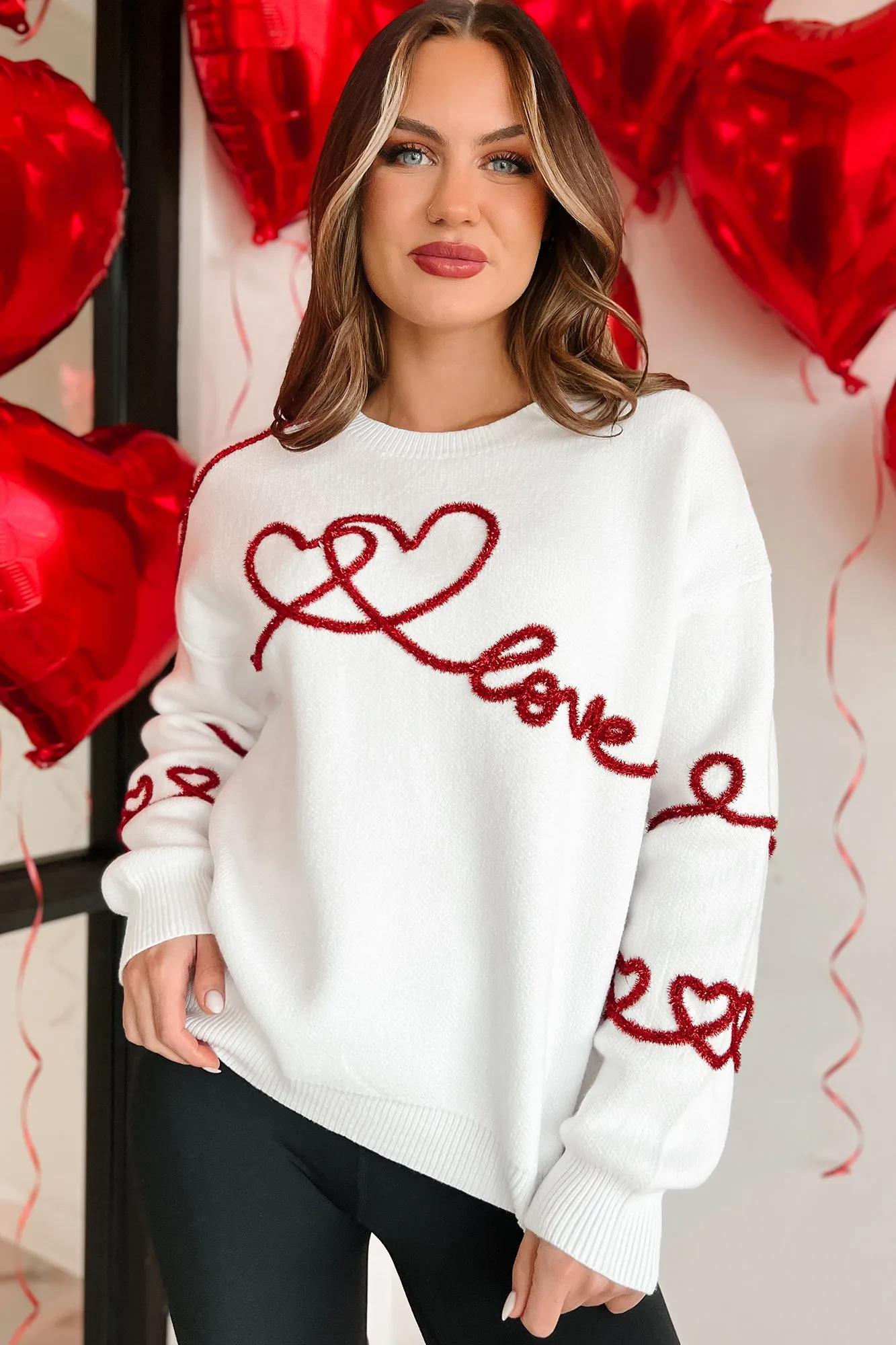 All Lovey Dovey Tinsel Yarn Sweater (White)