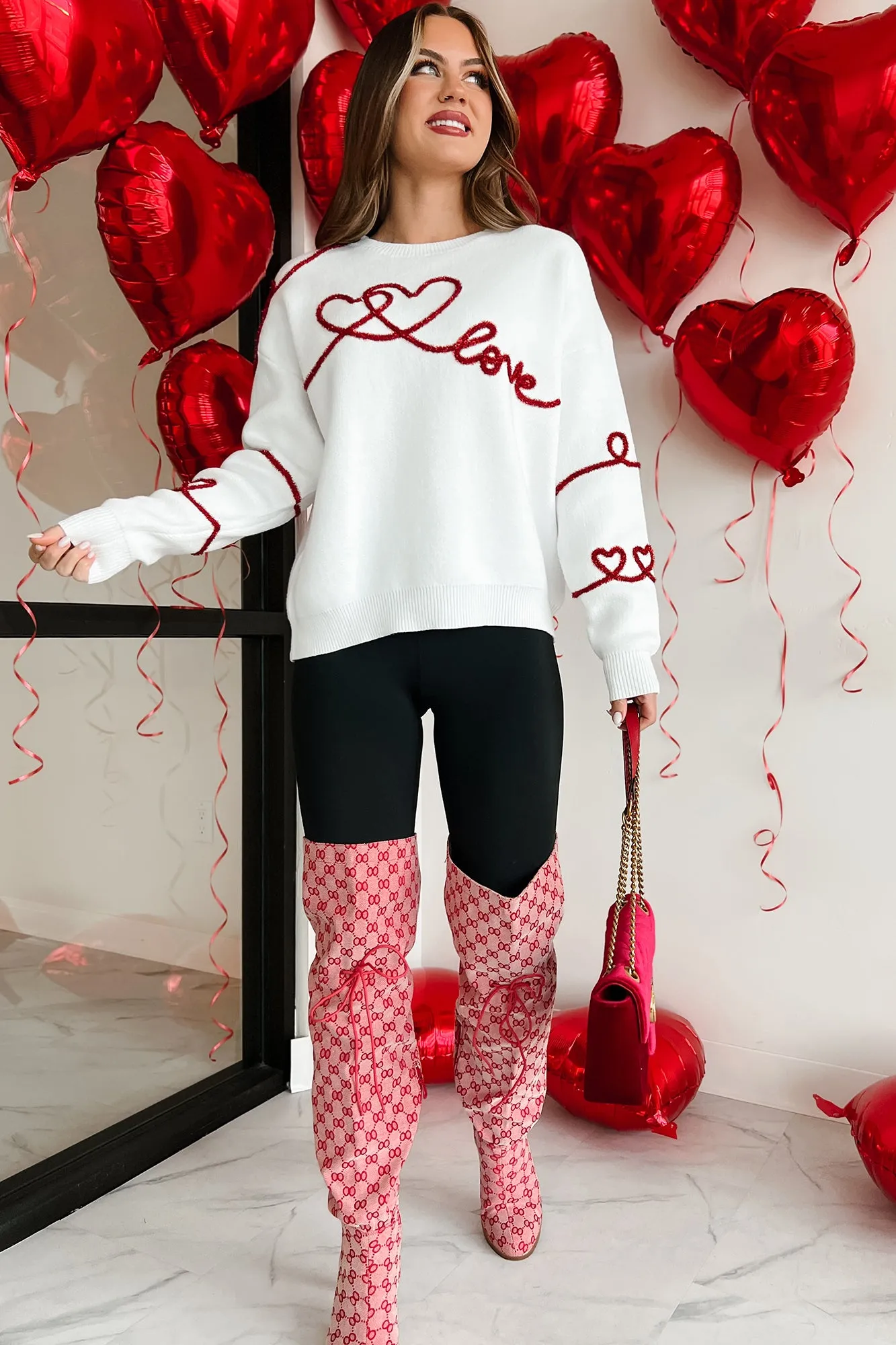 All Lovey Dovey Tinsel Yarn Sweater (White)