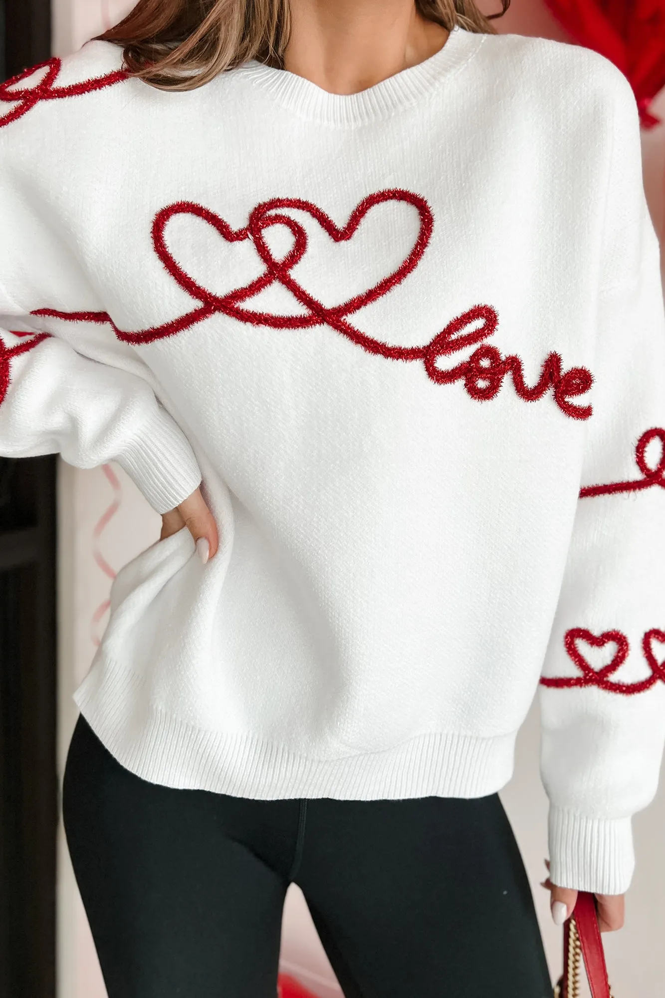 All Lovey Dovey Tinsel Yarn Sweater (White)