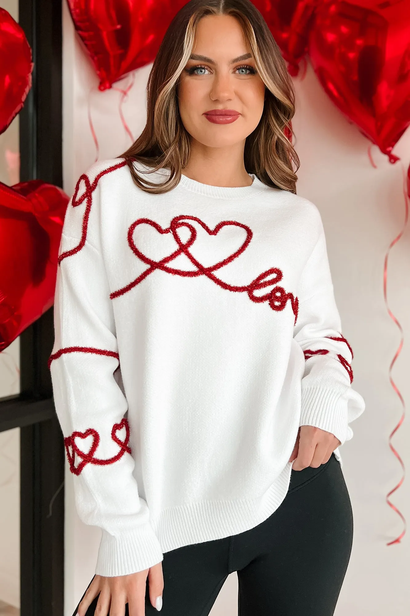 All Lovey Dovey Tinsel Yarn Sweater (White)