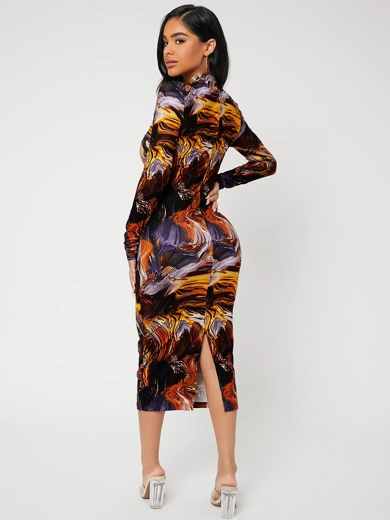 Allover Print Split Back Bodycon Dress