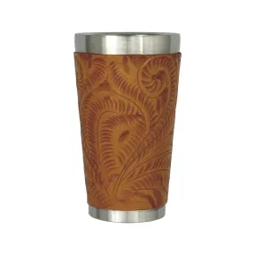 American West at Home Thermos Stainless Steel Cup with Tooled Leather