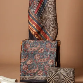 Appealing Hand Block Print Tussar Silk Suit Set (TUS09)