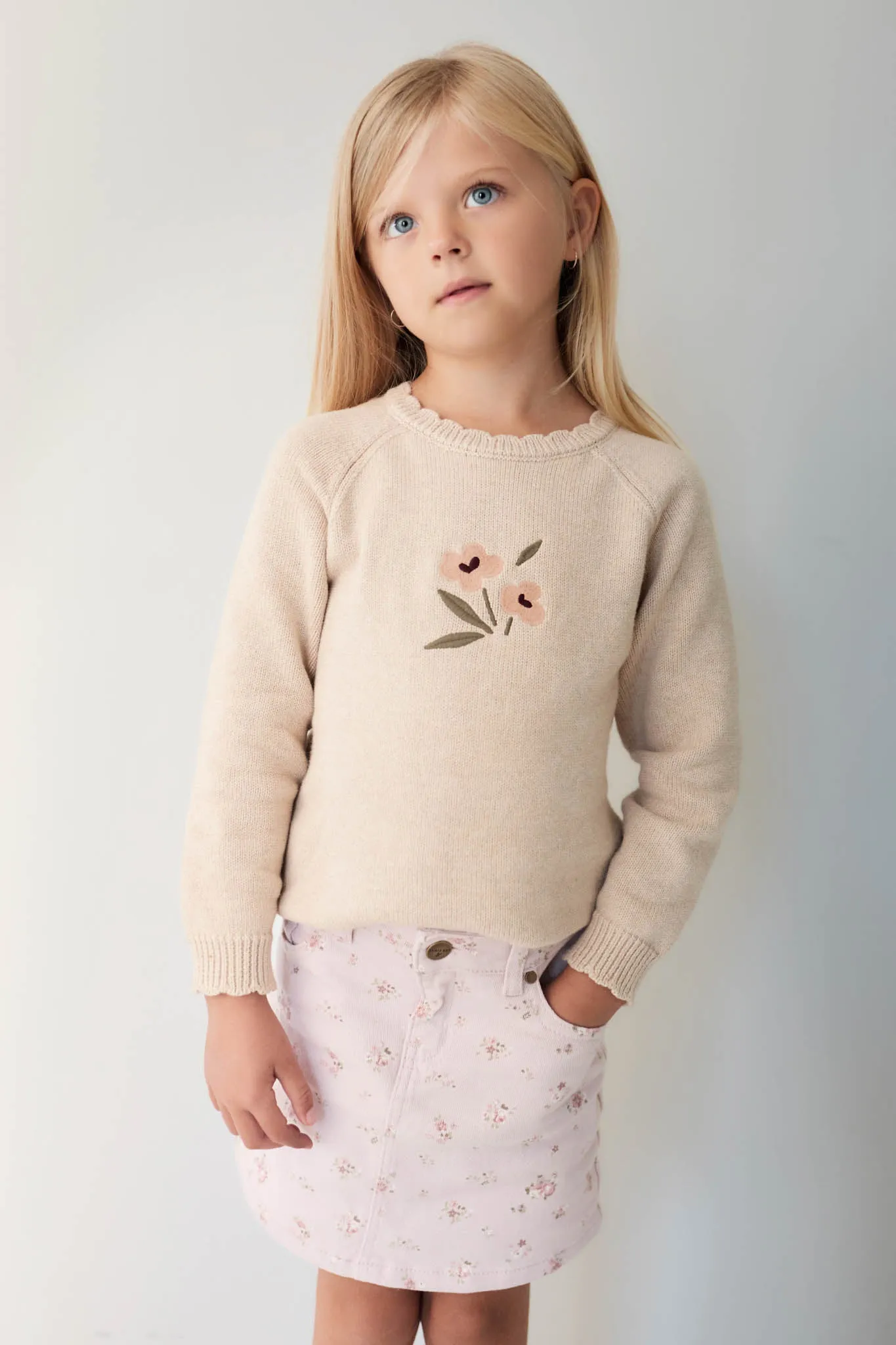 Audrey Knitted Jumper - Oatmeal Marle Petite Goldie