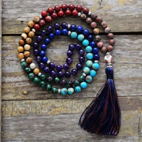 Azure Tassel Jasper Agate 108 Mala Necklace