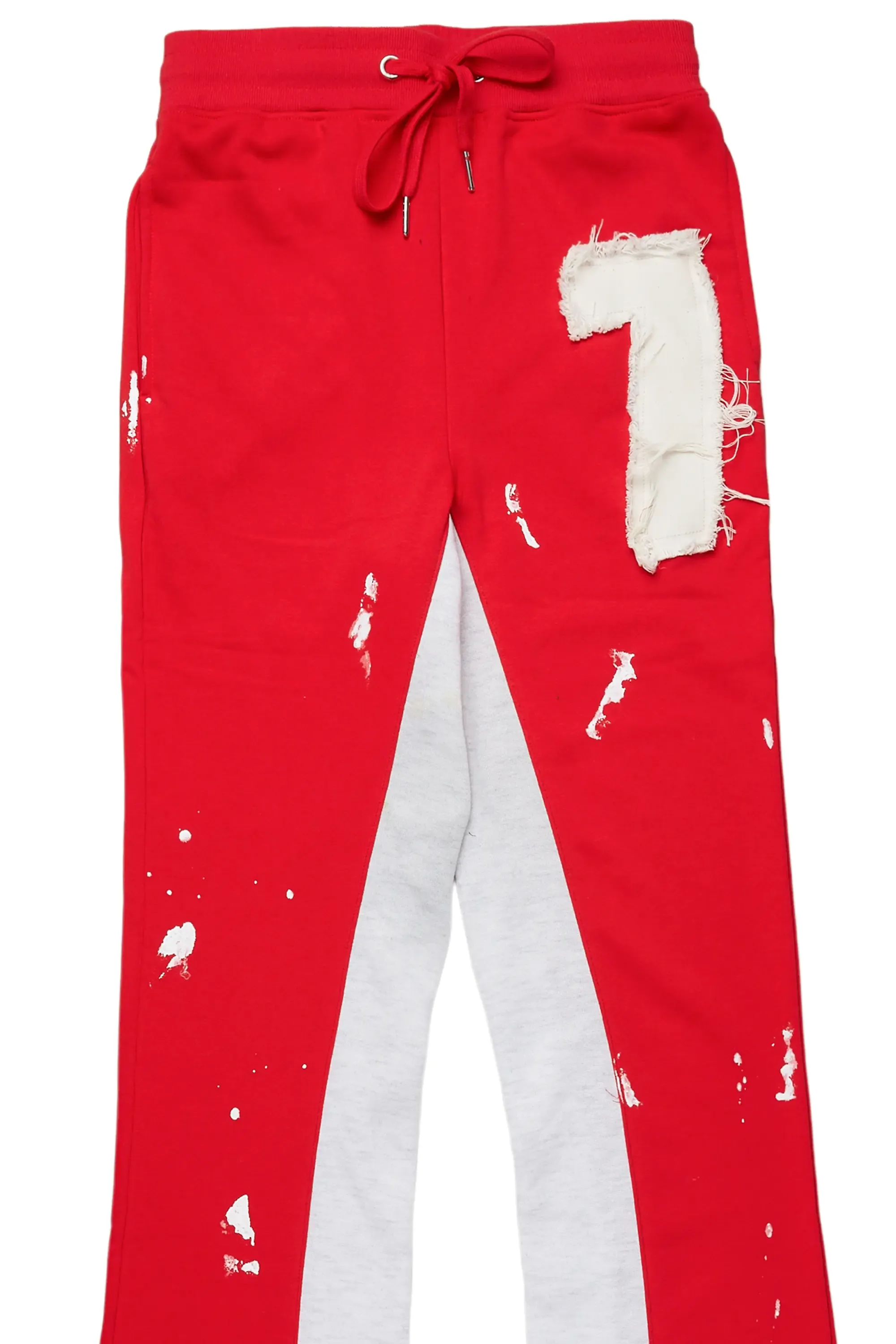 Baback Red Patchwork Stacked Baggy Flare Pants