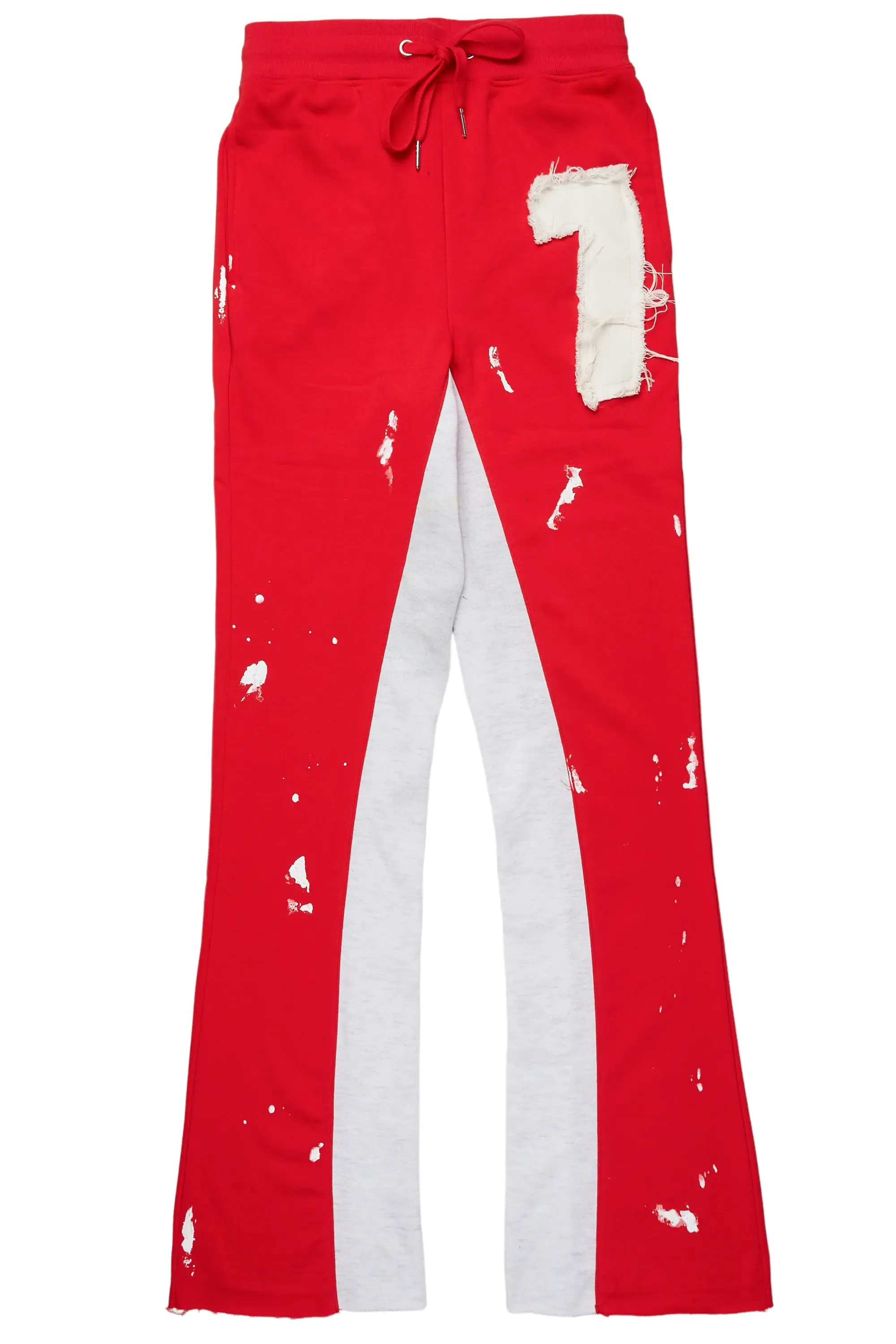 Baback Red Patchwork Stacked Baggy Flare Pants