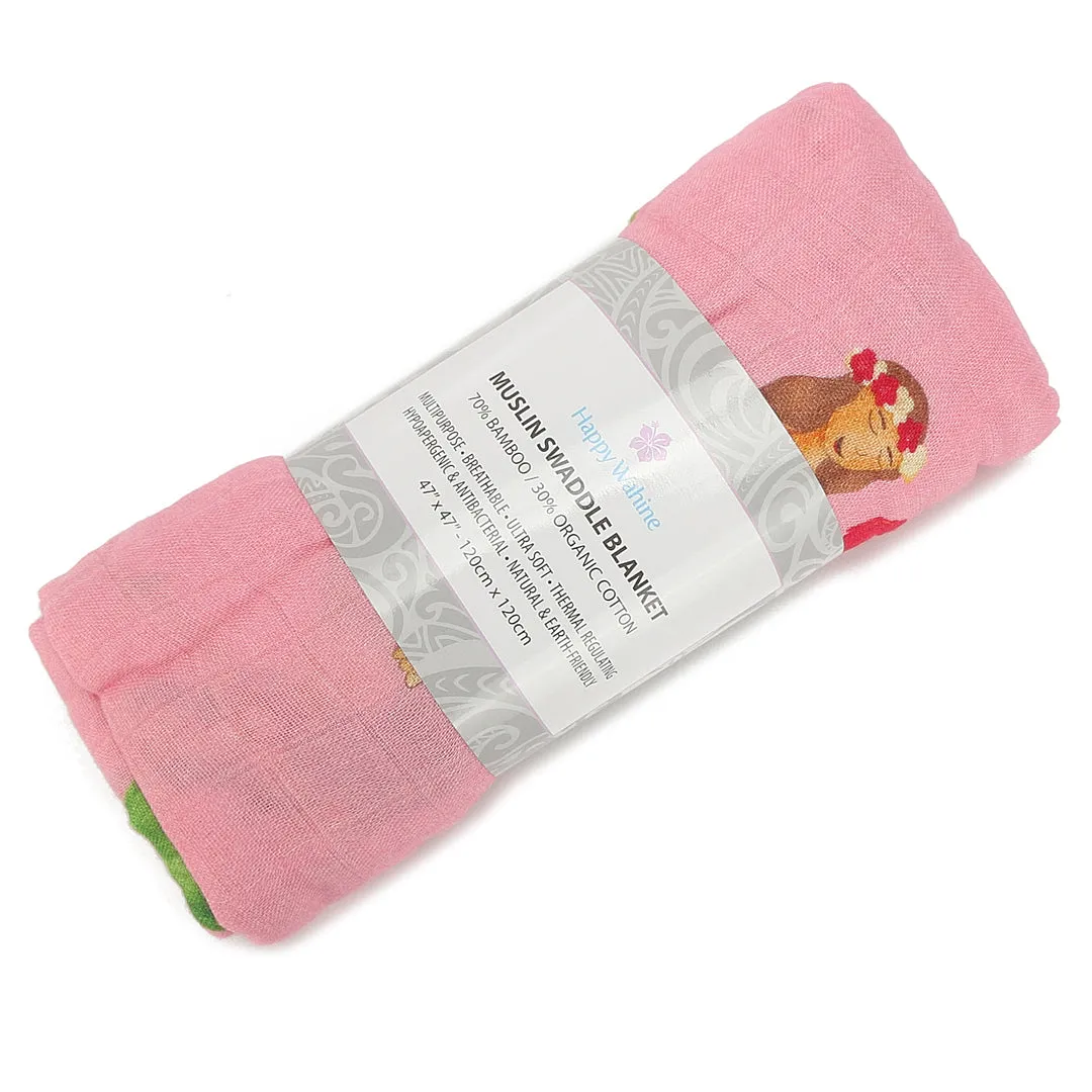 Baby Muslin Swaddle Hula Girl Pink