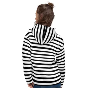 Black Stripes Unisex Hoodie, Black White Horizontal Stripe Print Women's or Men's Unisex Hoodie- Made in USA/EU/MX