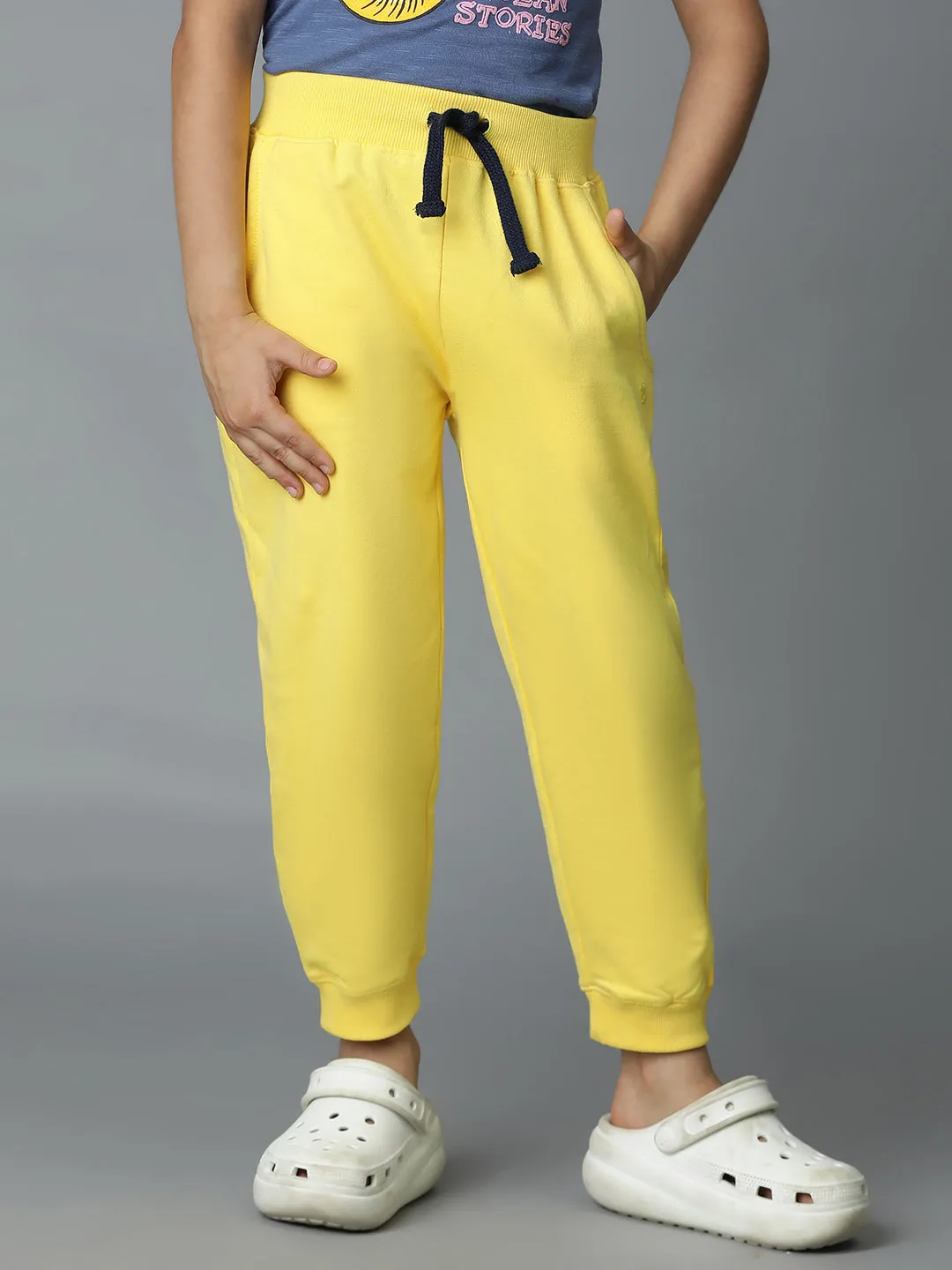 Boys Yellow Solid Cotton Joggers