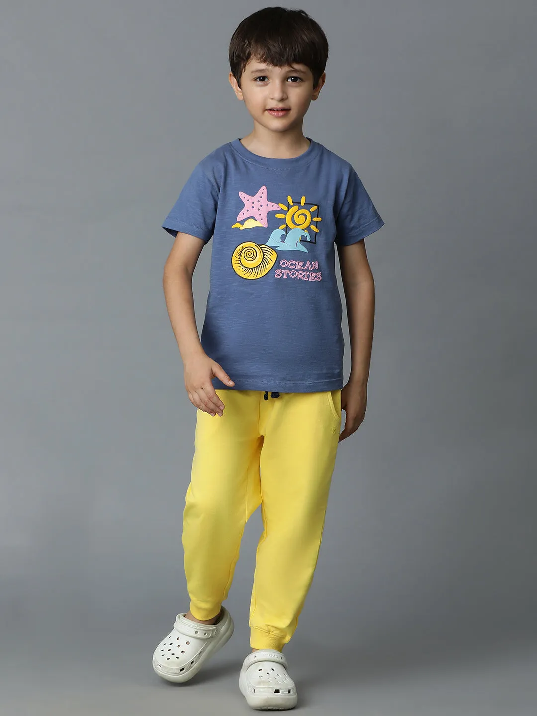 Boys Yellow Solid Cotton Joggers