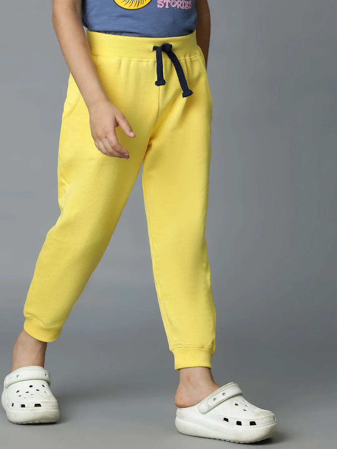 Boys Yellow Solid Cotton Joggers