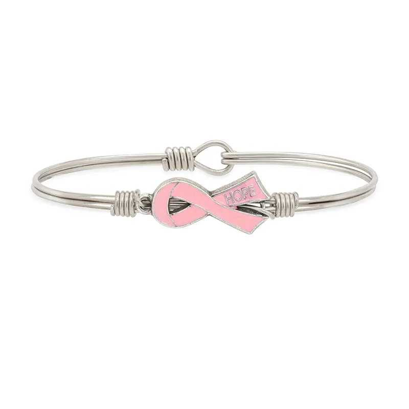 Breast Cancer Hope Ribbon Bangle Bracelet