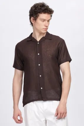 Brown half sleeve linen shirt for men