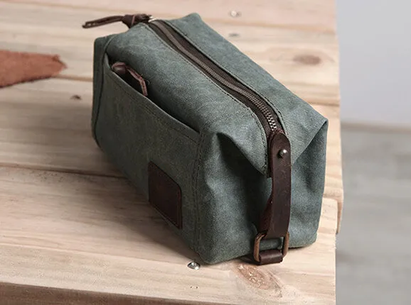 Canvas Leather Makeup Handbags, Handmade Dopp Kit Bag, Vintage Daily Pen Holder Case NX011