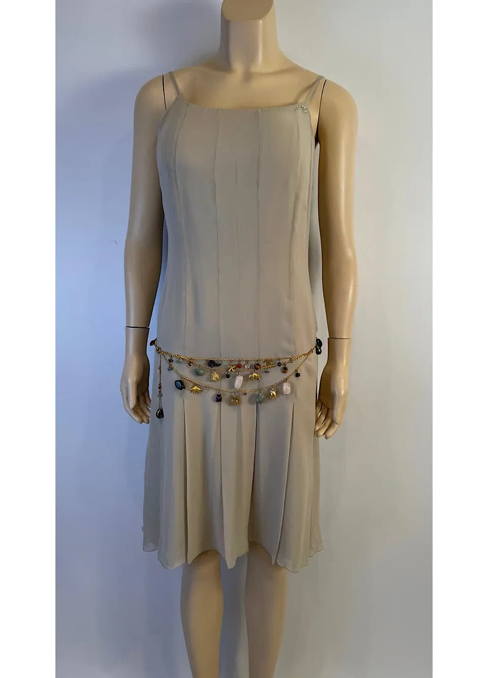 Chanel 04P 2004 Spring Beige Taupe Silk Dress FR 42 US 6/8