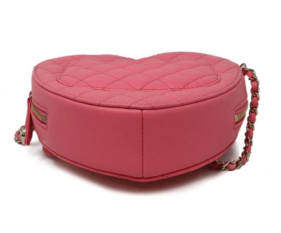 Chanel Pink Quilted Leather Heart Crossbody