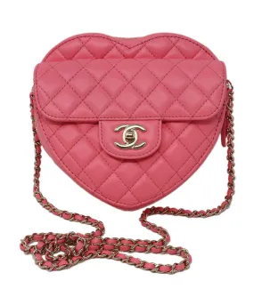 Chanel Pink Quilted Leather Heart Crossbody