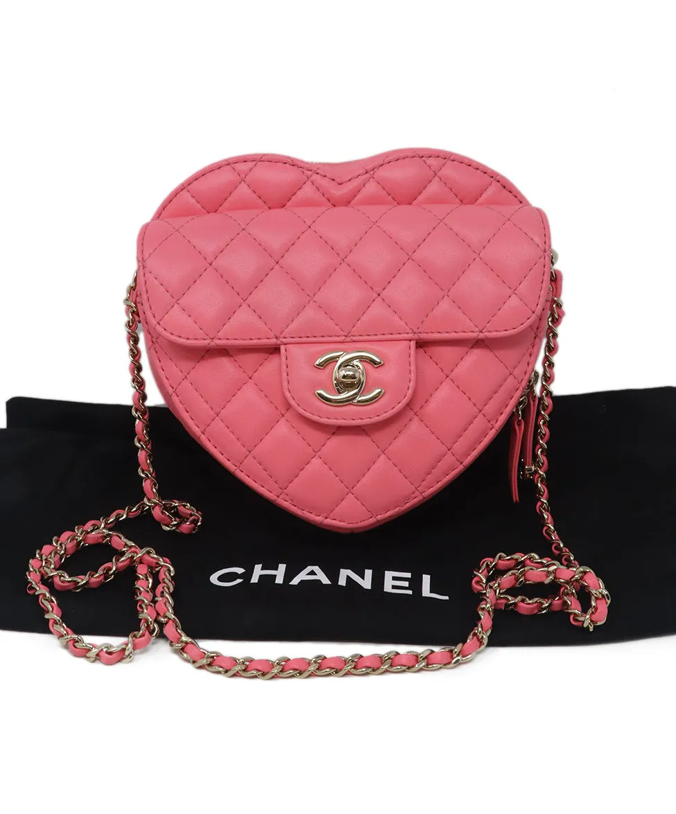 Chanel Pink Quilted Leather Heart Crossbody