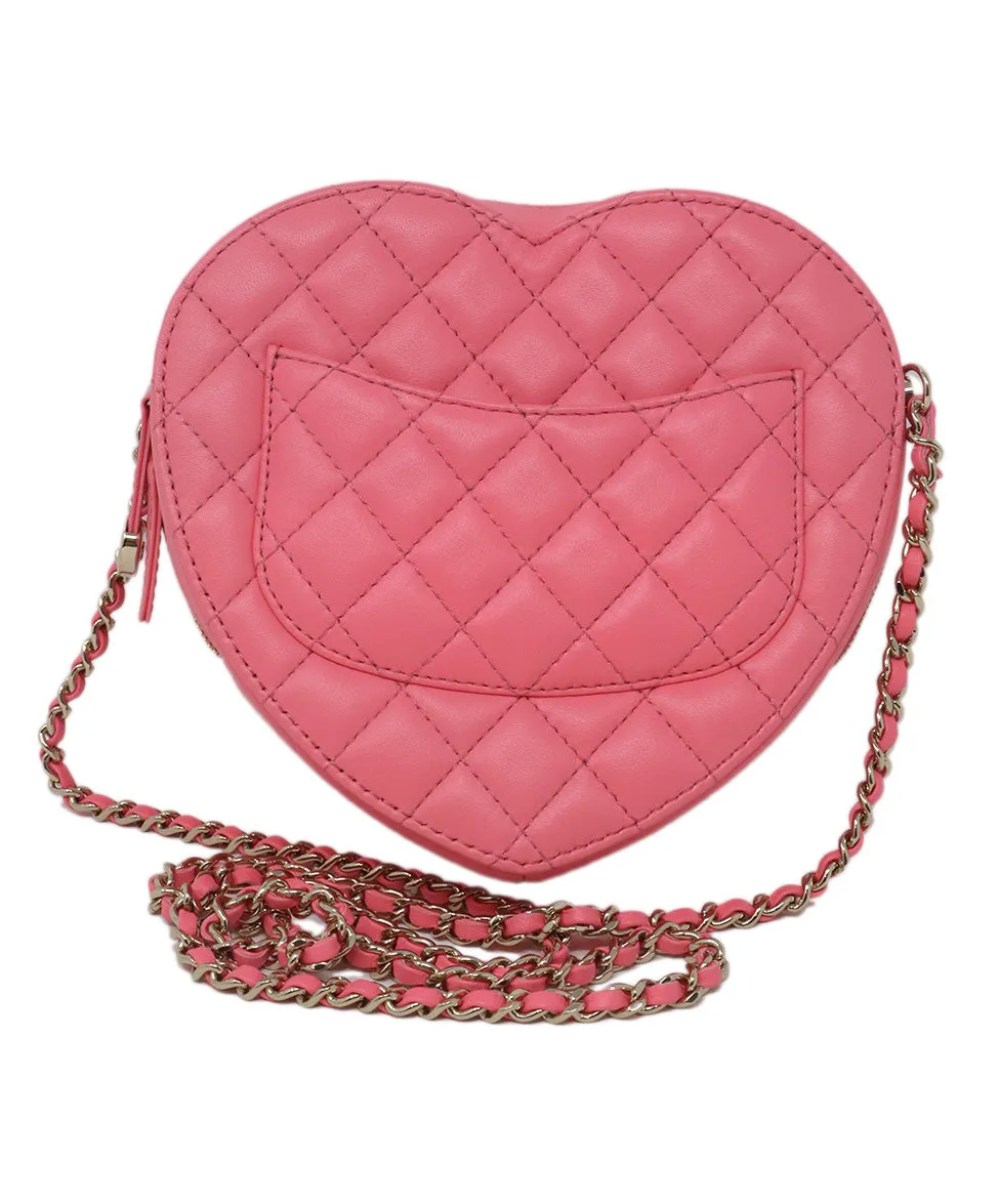 Chanel Pink Quilted Leather Heart Crossbody