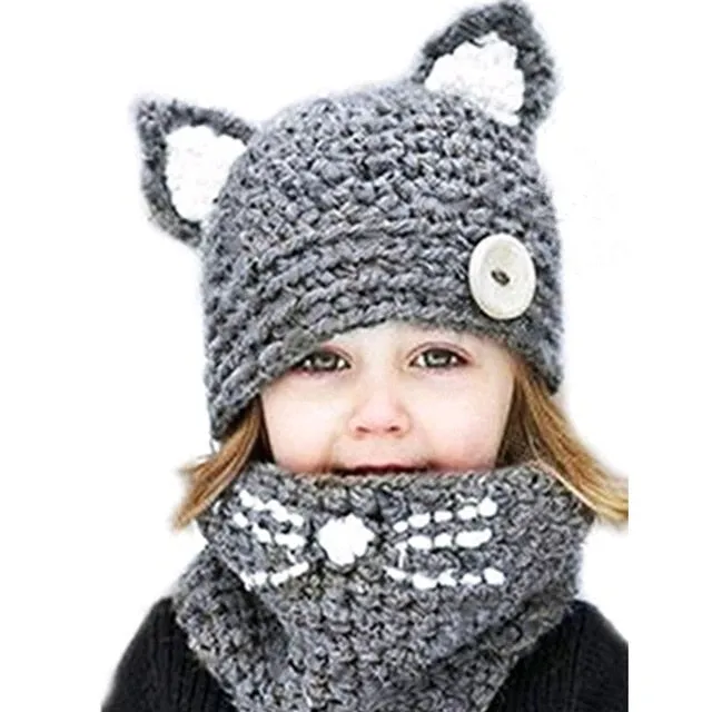 Childrens Knitted Cat Ears & Scarf Wrap