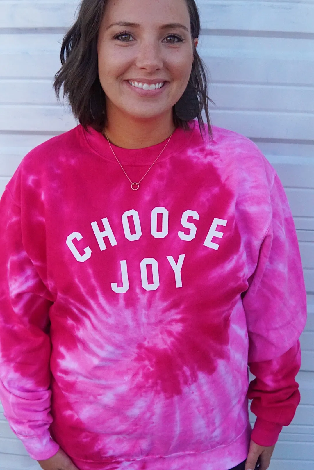 CHOOSE JOY Unisex Bright Pink Tie-Dye Pullover