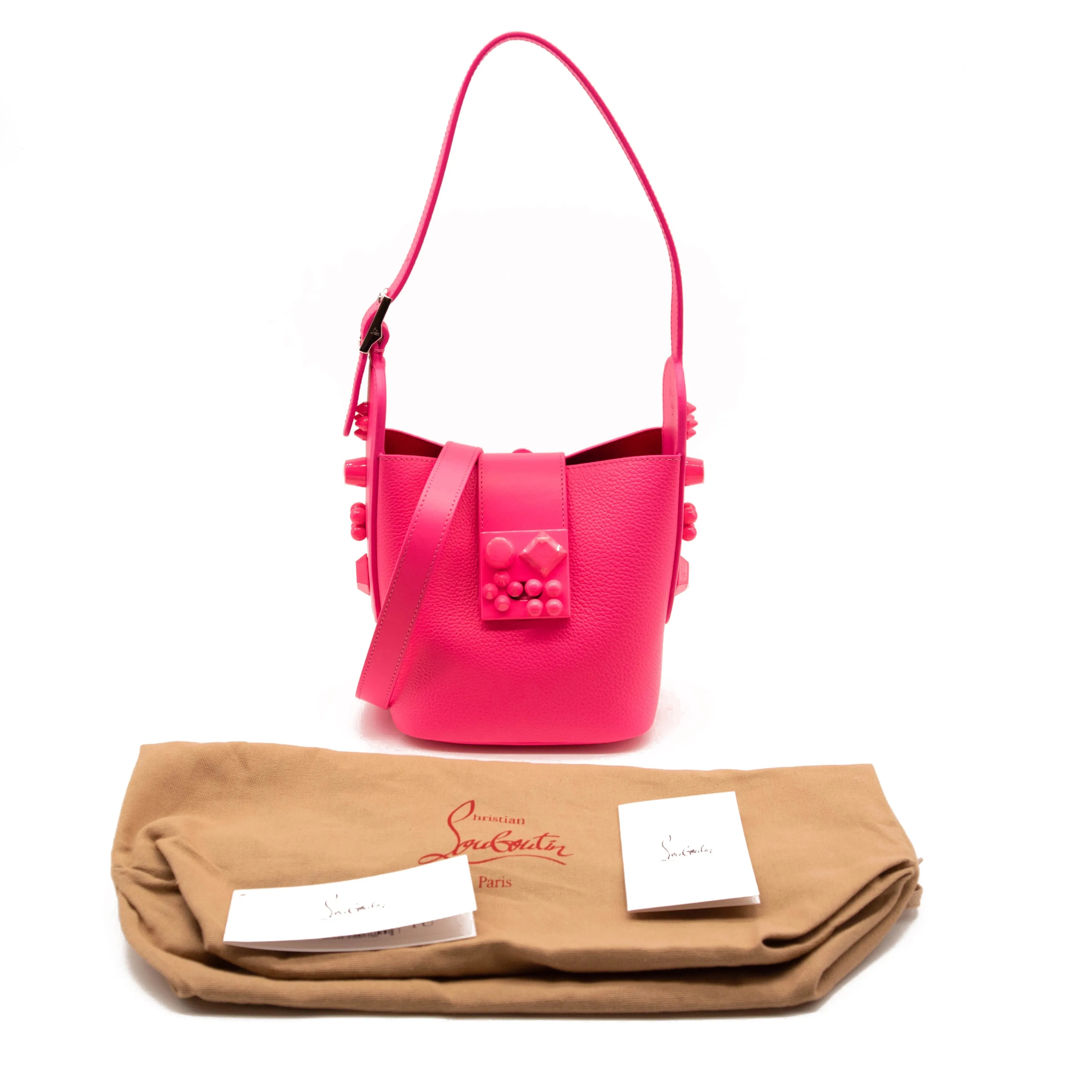 Christian Louboutin Carasky Empire Leather Bucket Bag Pink