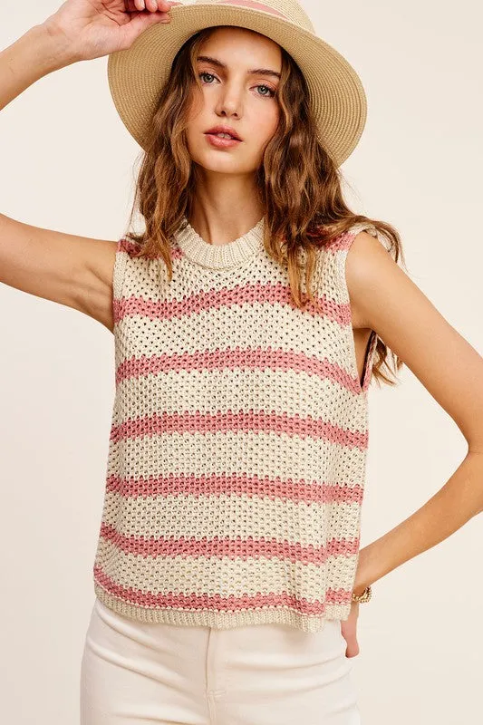 Chunky Stripe Sleeveless Sweater Top