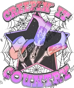 Creepin it Country Pink Purple Skeleton DTF Transfer