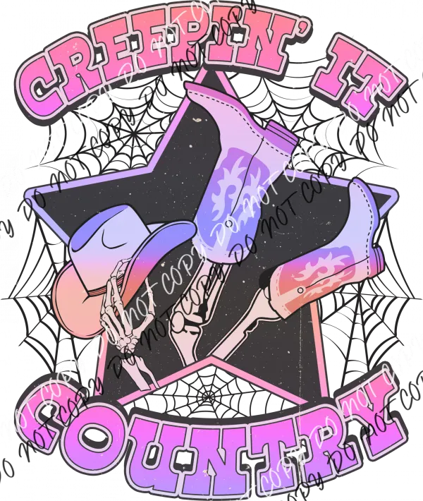 Creepin it Country Pink Purple Skeleton DTF Transfer