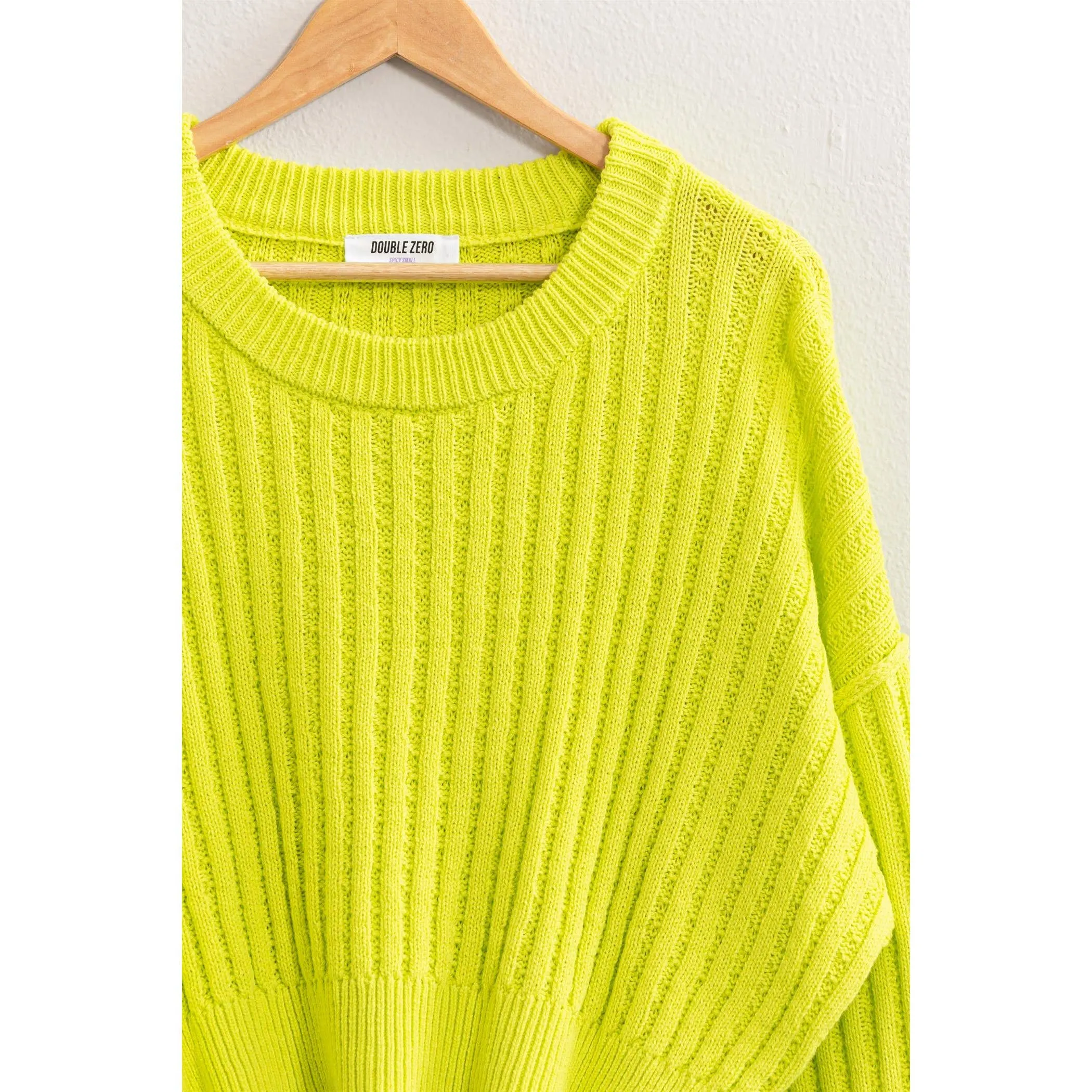 CROPPED RIBBED LONG SLEEVE KNIT SWEATER