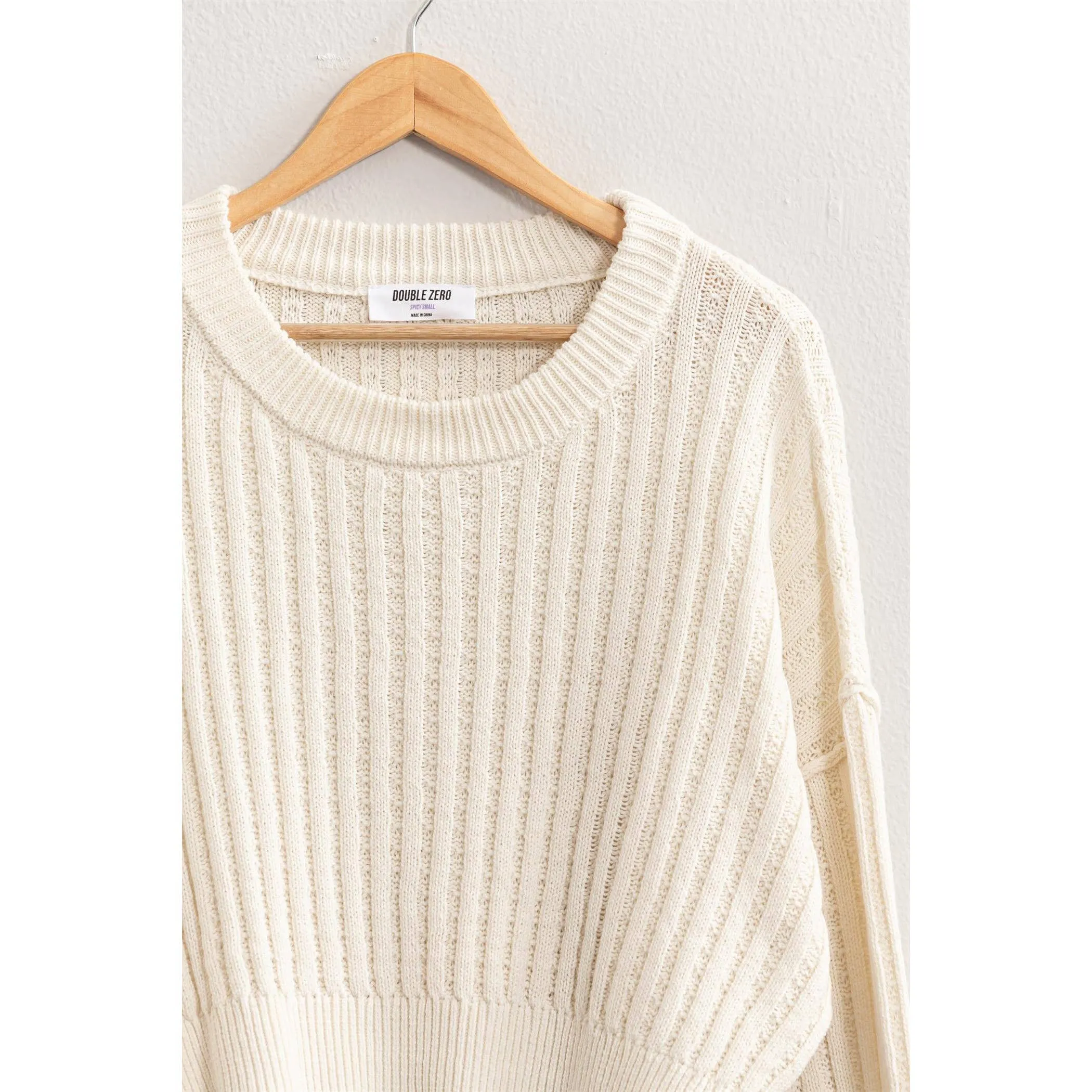 CROPPED RIBBED LONG SLEEVE KNIT SWEATER