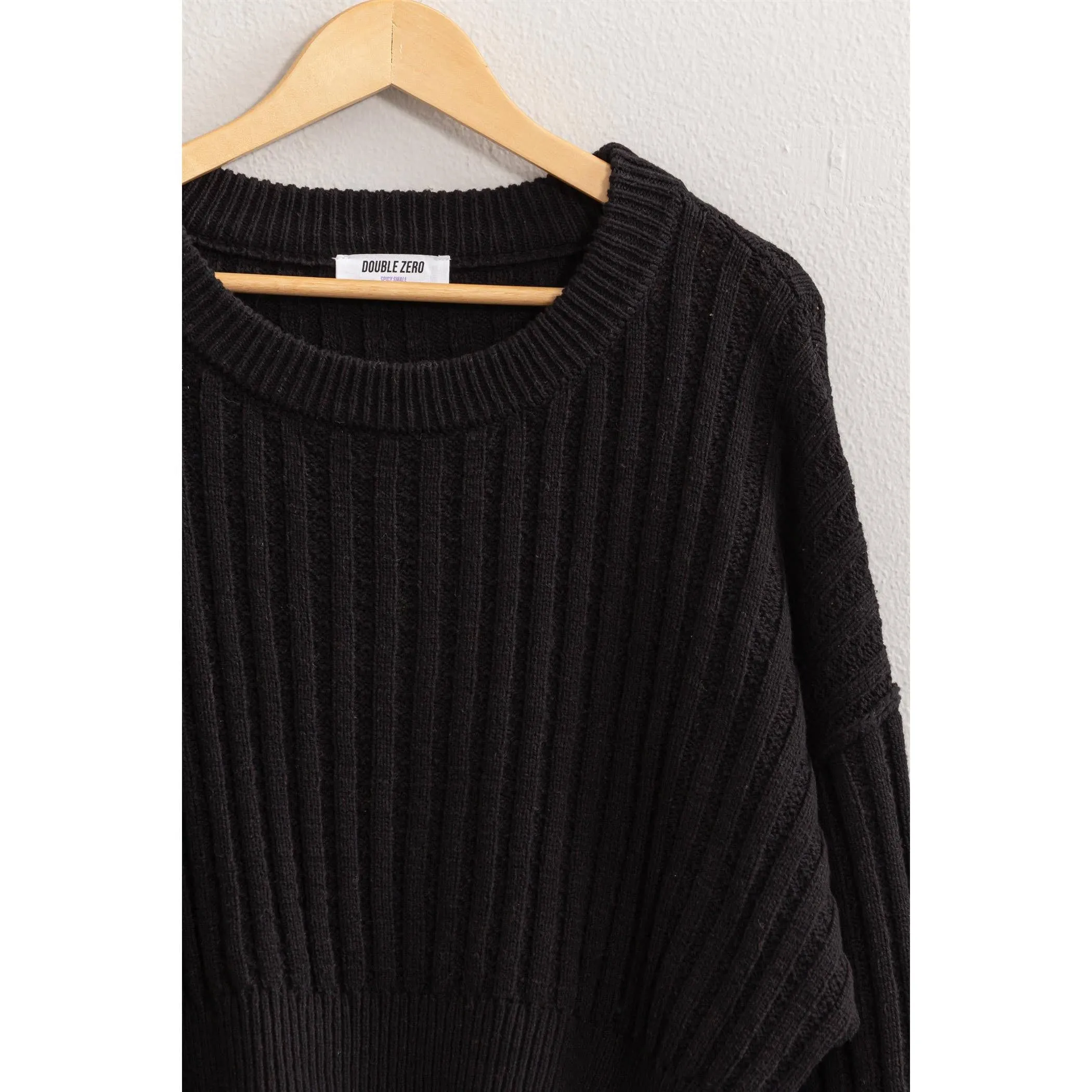 CROPPED RIBBED LONG SLEEVE KNIT SWEATER