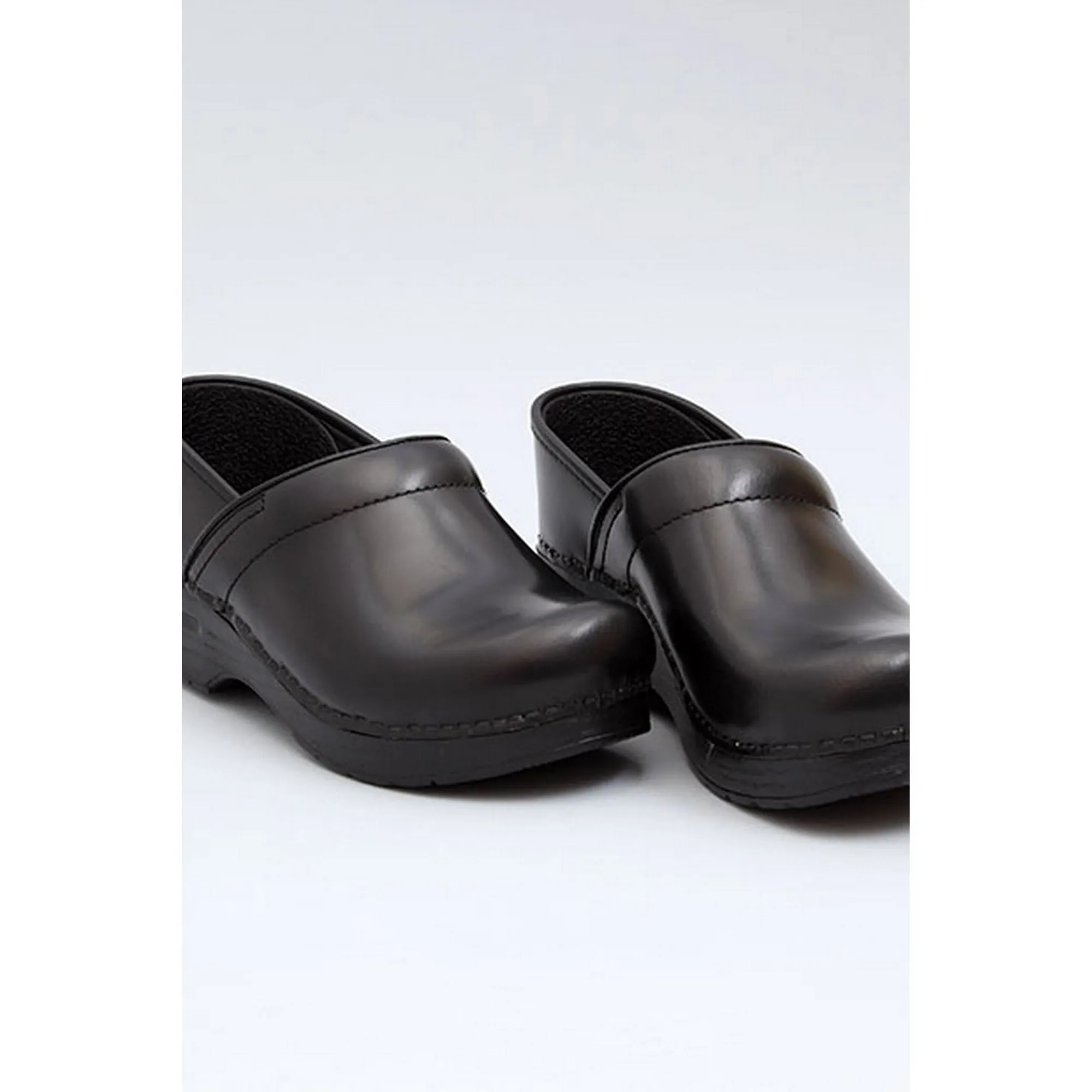 DANSKO Narrow Professional Black Cabrio Leather Clogs