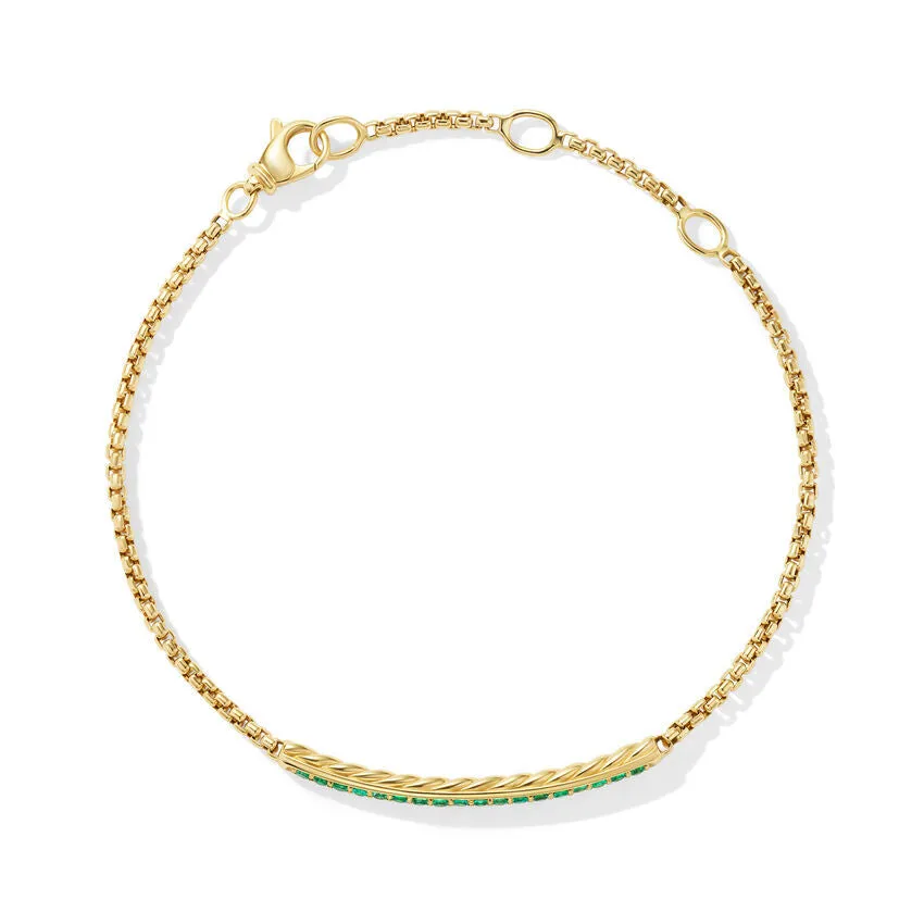 David Yurman Petite Pave Bar Bracelet in 18K Yellow Gold with Emeralds, 1.7mm