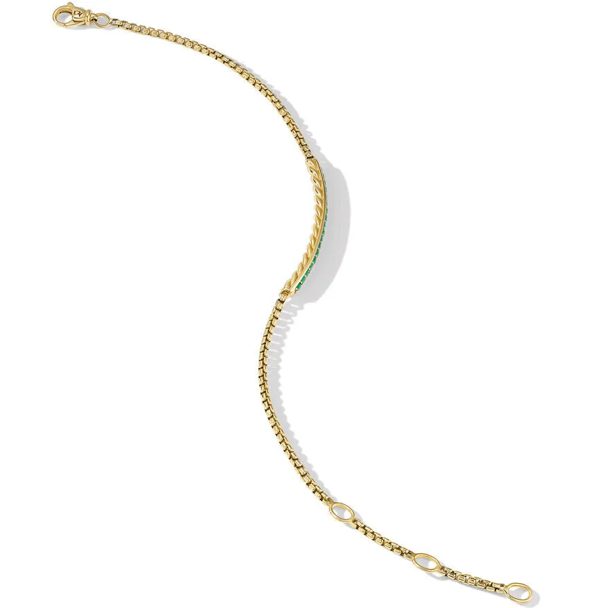 David Yurman Petite Pave Bar Bracelet in 18K Yellow Gold with Emeralds, 1.7mm