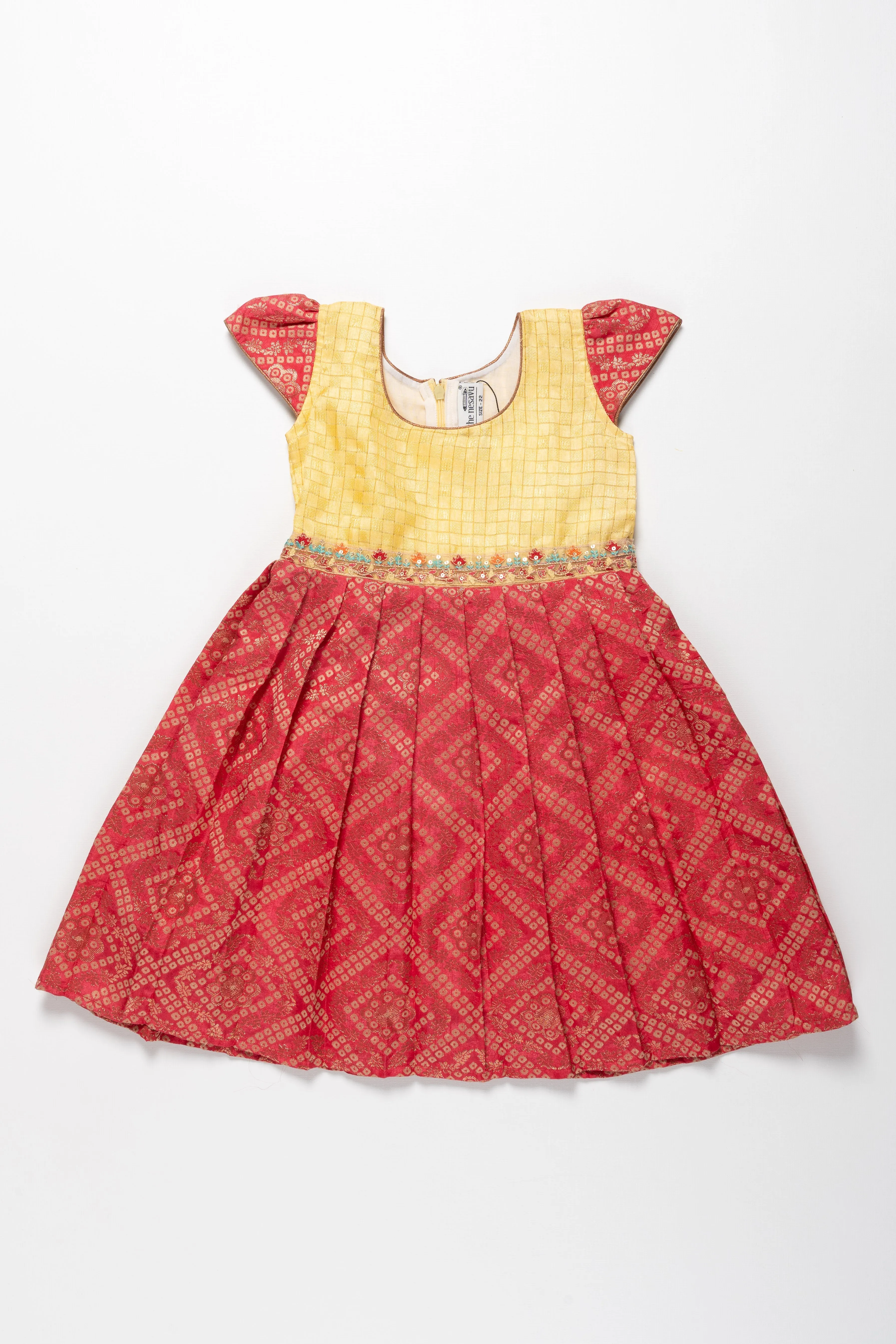 Delightful Yellow and Red Silk Frock for Girls - Charming Traditional Dress